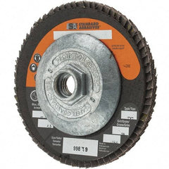 Camel Grinding Wheels - 36 Grit, 4-1/2" Disc Diam, 5/8-11 Center Hole, Type 29 Zirconia Alumina Flap Disc - Arbor Attaching System, Coated - Eagle Tool & Supply