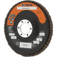 Camel Grinding Wheels - 40 Grit, 4-1/2" Disc Diam, 7/8" Center Hole, Type 29 Zirconia Alumina Flap Disc - Arbor Attaching System, Coated - Eagle Tool & Supply