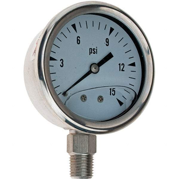 Value Collection - 2-1/2" Dial, 1/4 Thread, 0-15 Scale Range, Pressure Gauge - Eagle Tool & Supply