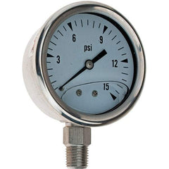 Value Collection - 2-1/2" Dial, 1/4 Thread, 0-15 Scale Range, Pressure Gauge - Eagle Tool & Supply