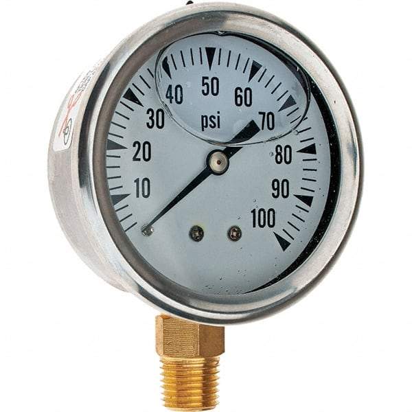 Value Collection - 2-1/2" Dial, 1/4 Thread, 0-100 Scale Range, Pressure Gauge - Eagle Tool & Supply