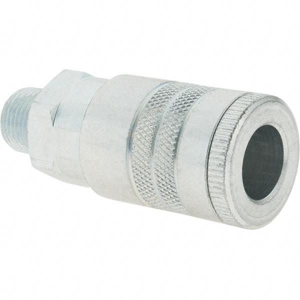 Parker - 3/8-18 Male NPTF Tru-Flate Automotive Pneumatic Hose Coupler - Steel, 1/2" Body Diam - Eagle Tool & Supply