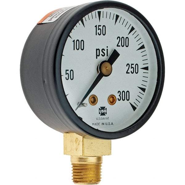 Value Collection - 1-1/2" Dial, 1/8 Thread, 0-300 Scale Range, Pressure Gauge - Lower Connection Mount - Eagle Tool & Supply