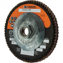 Camel Grinding Wheels - 40 Grit, 4-1/2" Disc Diam, 5/8-11 Center Hole, Type 29 Zirconia Alumina Flap Disc - Arbor Attaching System, Coated - Eagle Tool & Supply
