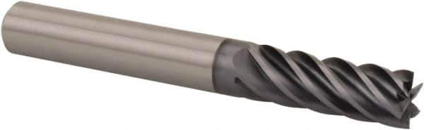 Kennametal - 5/8", 1-1/4" LOC, 5/8" Shank Diam, 3-1/2" OAL, 6 Flute, Solid Carbide Square End Mill - Single End, AlTiN Finish, Spiral Flute, 38° Helix, Centercutting, Right Hand Cut, Right Hand Flute, Series UJDE - Eagle Tool & Supply