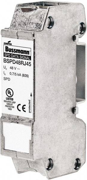 Cooper Bussmann - 1 Pole, 1 Phase, 76.91mm Long x 19mm Wide x 36.15mm Deep, Hardwired Surge Protector - DIN Rail Mount, 48 V, 34 VDC, 48 VAC Operating Voltage, 10 kA Surge Protection - Eagle Tool & Supply