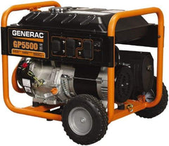 Generac Power - 10 hr Half Load Time, 5.5 kW, Pull Start, Gasoline Portable Power Generator - 7.2 Gal Tank, 28-3/4" Long x 26-3/4" Wide x 25" Deep, 389 cc Engine - Eagle Tool & Supply