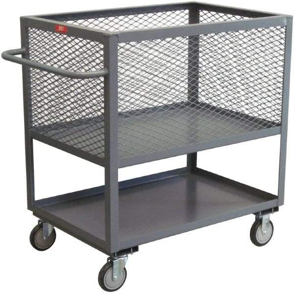 Jamco - 1,200 Lb Capacity, 2 Shelf, 4-Sided Steel Shelf Truck - 18" Long x 36" Wide x 44" High, 8" Diam Wheels - Eagle Tool & Supply