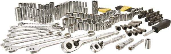 Stanley - 145 Piece 1/4" & 3/8" Drive Chrome Vanadium Finish Deep Well Socket Set - 6 Points, 5/32" to 11/16" (4mm to 17mm) Range, Inch/Metric Measurement Standard - Eagle Tool & Supply