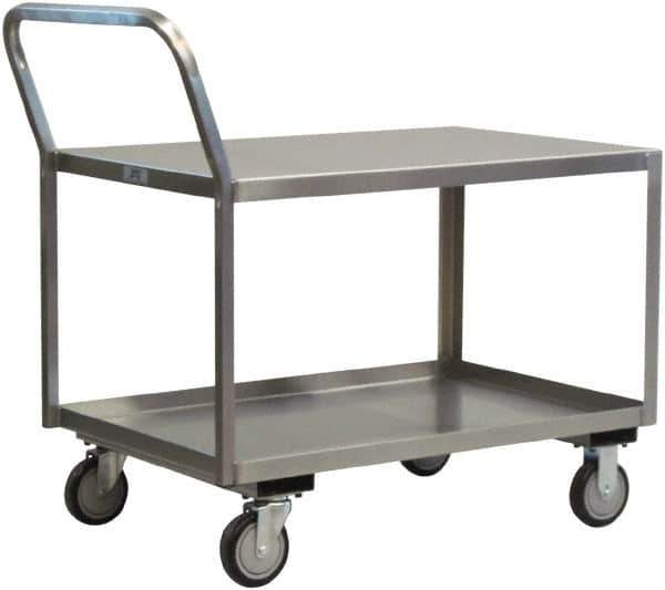 Jamco - 1,200 Lb Capacity, 24" Wide x 48" Long x 27" High Shelf Cart - 2 Shelf, Stainless Steel, 2 Rigid/2 Swivel Casters - Eagle Tool & Supply