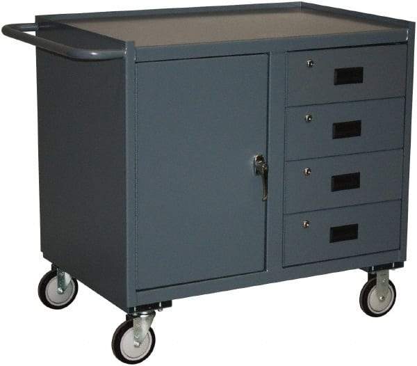 Jamco - 1,200 Lb Capacity, 2 Shelf, 4 Drawer, 2 Tray, 1 Door Mobile Workstation - 36" Wide x 24" Deep x 36" High, Steel, Gray - Eagle Tool & Supply