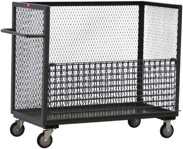 Jamco - 1,200 Lb Capacity, 1 Shelf, 3-Sided Steel Mesh Stock Truck - 30" Long x 48" Wide x 48" High, 8" Diam Wheels - Eagle Tool & Supply