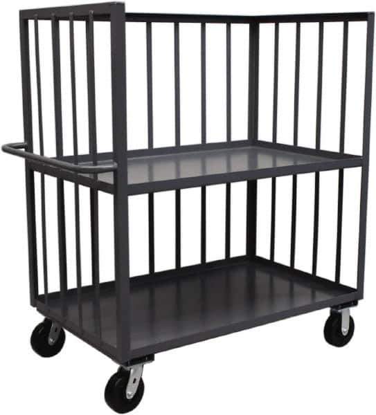 Jamco - 3,000 Lb Capacity, 2 Shelf, 3-Sided Steel Slat Truck - 48" Long x 30" Wide x 57" High, 6" Diam Phenolic Wheels - Eagle Tool & Supply