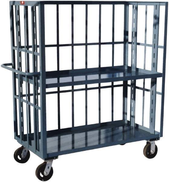 Jamco - 3,000 Lb Capacity, 2 Shelf, 3-Sided Steel Slat Truck - 36" Long x 24" Wide x 57" High, 6" Diam Phenolic Wheels - Eagle Tool & Supply