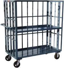Jamco - 3,000 Lb Capacity, 2 Shelf, 3-Sided Steel Slat Truck - 48" Long x 24" Wide x 57" High, 6" Diam Phenolic Wheels - Eagle Tool & Supply