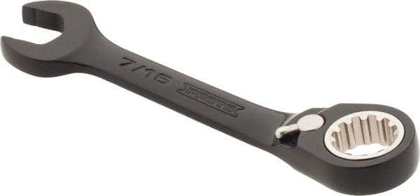 Proto - 7/16" 12 Point Offset Combination Wrench - 15° Offset Angle, 4" OAL, Steel, Black Chrome Finish - Eagle Tool & Supply