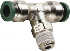 Parker - 3/8" Outside Diam, 1/2 NPT, Nickel Plated Brass Push-to-Connect Tube Male Swivel Branch Tee - 300 Max psi, Tube to Male NPT Connection, Buna-N O-Ring - Eagle Tool & Supply