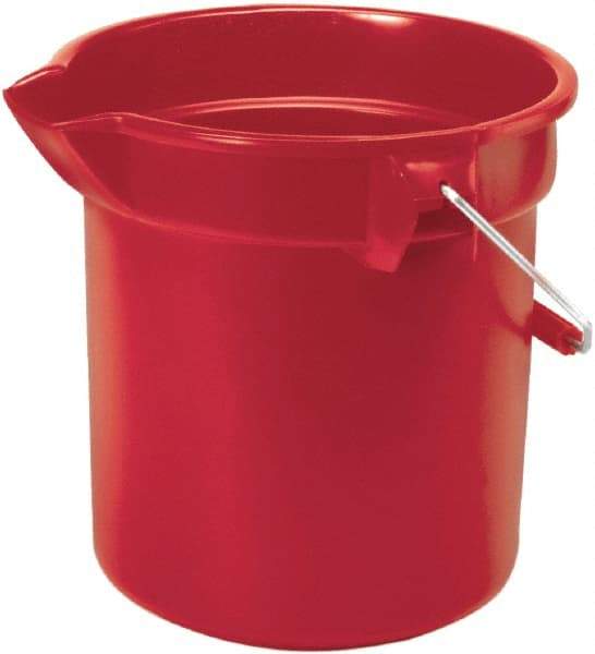 Rubbermaid - 14 Qt, 285.75mm High, High-Density Polyethylene Round Red Single Pail with Pour Spout - Handle Included, 12" Top Diam - Eagle Tool & Supply