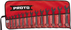 Proto - 14 Piece, 6mm to 19mm, 12 Point Extra Short Combination Wrench Set - Metric Measurement Standard, Black Oxide Finish, Comes in Tool Roll - Eagle Tool & Supply