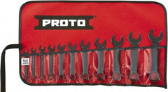 Proto - 11 Piece, 1/4" to 3/4", 12 Point Extra Short Combination Wrench Set - Inch Measurement Standard, Black Oxide Finish, Comes in Tool Roll - Eagle Tool & Supply