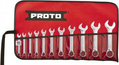 Proto - 11 Piece, 1/4" to 3/4", 12 Point Extra Short Combination Wrench Set - Inch Measurement Standard, Full Polish Chrome Finish, Comes in Tool Roll - Eagle Tool & Supply