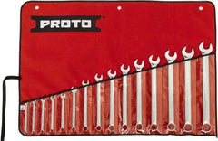 Proto - 15 Piece, 1/4" to 1", 12 Point Spline Combination Wrench Set - Inch Measurement Standard, Full Polish Chrome Finish, Comes in Tool Roll - Eagle Tool & Supply