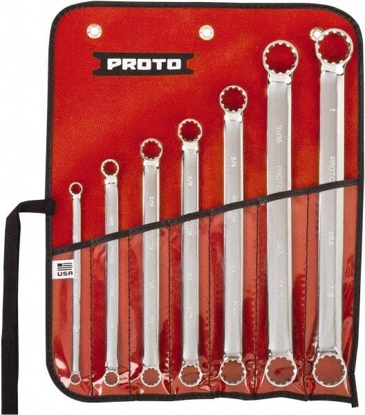 Proto - 7 Piece, 1/4" x 5/16" to 7/8" x 1", 12 Point Spline Box Wrench Set - Inch Measurement Standard, Full Polish Chrome Finish, Comes in Nylon Roll - Eagle Tool & Supply