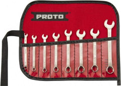 Proto - 8 Piece, 1/8" to 3/8", 6 Point Extra Short Combination Wrench Set - Inch Measurement Standard, Full Polish Finish, Comes in Nylon Roll - Eagle Tool & Supply