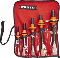 Proto - 5 Piece Tethered Cold Chisel Set - Steel, Sizes Included 5/16 to 5/8" - Eagle Tool & Supply