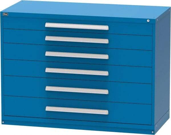 Vidmar - 6 Drawer, Modular Storage Cabinet - Steel, 60" Wide x 27-3/4" Deep x 44" High, Blue - Eagle Tool & Supply