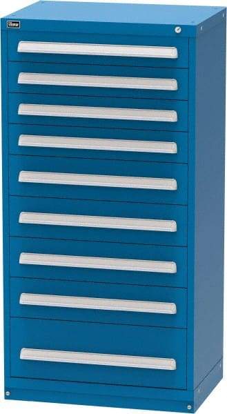 Vidmar - 9 Drawer, Modular Storage Cabinet - Steel, 30" Wide x 21-3/8" Deep x 59" High, Blue - Eagle Tool & Supply