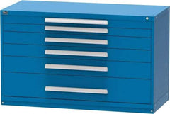 Vidmar - 6 Drawer, Modular Storage Cabinet - Steel, 60" Wide x 27-3/4" Deep x 37" High, Blue - Eagle Tool & Supply