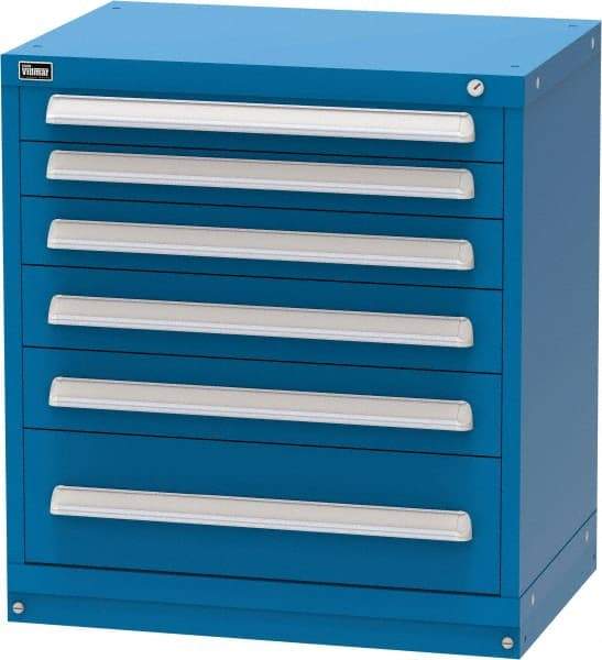 Vidmar - 6 Drawer, Modular Storage Cabinet - Steel, 30" Wide x 21-3/8" Deep x 33" High, Blue - Eagle Tool & Supply
