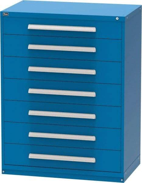 Vidmar - 7 Drawer, Modular Storage Cabinet - Steel, 60" Wide x 27-3/4" Deep x 59" High, Blue - Eagle Tool & Supply