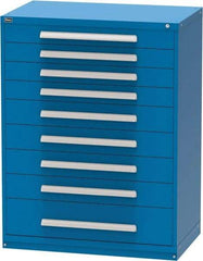 Vidmar - 9 Drawer, Modular Storage Cabinet - Steel, 60" Wide x 27-3/4" Deep x 59" High, Blue - Eagle Tool & Supply