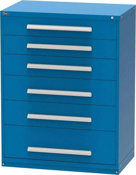 Vidmar - 6 Drawer, Modular Storage Cabinet - Steel, 60" Wide x 27-3/4" Deep x 59" High, Blue - Eagle Tool & Supply