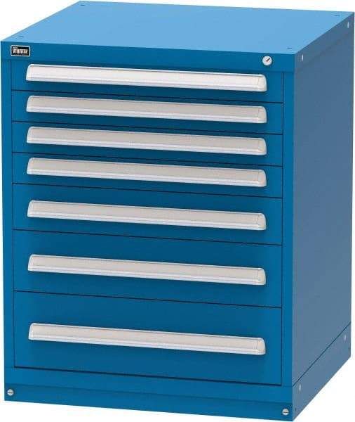 Vidmar - 7 Drawer, Modular Storage Cabinet - Steel, 30" Wide x 27-3/4" Deep x 37" High, Blue - Eagle Tool & Supply