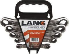 Lang - 5 Piece, 7mm to 21mm, 12 Point Ratcheting Box Wrench Set - Metric Measurement Standard, Nickel Chrome Finish, Comes in Caddy - Eagle Tool & Supply