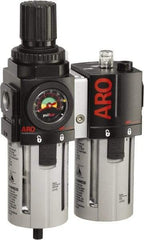 ARO/Ingersoll-Rand - 1/2" NPT Port Standard 2 Piece Filter/Regulator-Lubricator FRL Unit - Polycarbonate Bowl, 120 SCFM, 150 Max psi, 9.95" High x 5.724" Long, Automatic Drain - Eagle Tool & Supply