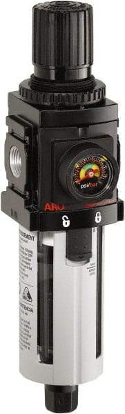 ARO/Ingersoll-Rand - 1/4" NPT Port Compact 1 Piece Filter/Regulator FRL Unit - Polycarbonate Bowl, 72 SCFM, 150 Max psi, 916" High x 2.205" Long, Automatic Drain - Eagle Tool & Supply