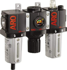 ARO/Ingersoll-Rand - 3/8" NPT Port Compact 3 Piece Filter-Regulator-Lubricator FRL Unit - Metal Bowl, 85 SCFM, 250 Max psi, 6.6" High x 6.614" Long, Manual Drain - Eagle Tool & Supply