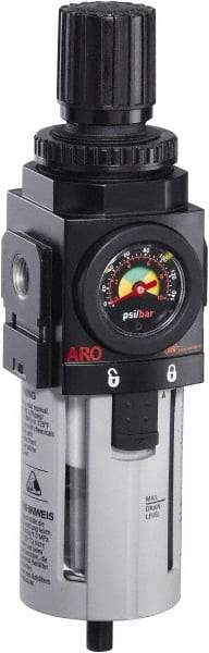 ARO/Ingersoll-Rand - 3/8" NPT Port Standard 1 Piece Coalescing Filter/Regulator FRL Unit - Polycarbonate Bowl, 132 SCFM, 150 Max psi, 9.961" High x 2.756" Long, Manual Drain - Eagle Tool & Supply