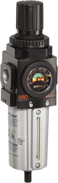 ARO/Ingersoll-Rand - 3/4" NPT Port Standard 1 Piece Filter/Regulator FRL Unit - Metal Bowl, 173 SCFM, 250 Max psi, 1039" High x 2.756" Long, Manual Drain - Eagle Tool & Supply