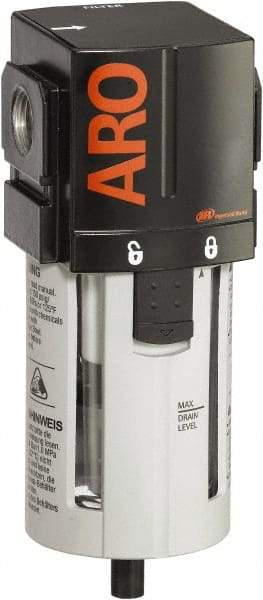 ARO/Ingersoll-Rand - 3/8" Port, 7.913" High x 2.874" Wide Standard Filter with Polycarbonate Bowl, Automatic Drain - 156 SCFM, 150 Max psi, 125°F Max Temp, Modular Connection, Bowl Guard, 2.3 oz Bowl Capacity - Eagle Tool & Supply