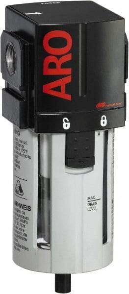 ARO/Ingersoll-Rand - 3/4" Port, 7.913" High x 2.874" Wide Standard Filter with Polycarbonate Bowl, Automatic Drain - 216 SCFM, 150 Max psi, 125°F Max Temp, Modular Connection, Bowl Guard, 2.3 oz Bowl Capacity - Eagle Tool & Supply
