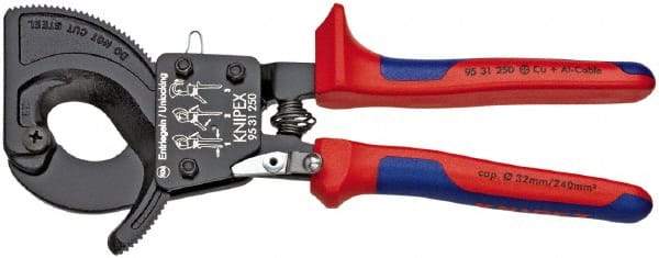 Knipex - 10" OAL, 2" Capacity, Cable Cutter Pliers - Ratchet Head, Comfort Grip Handles, with Spring - Eagle Tool & Supply