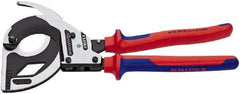 Knipex - 12-1/4" OAL, 24 AWG Capacity, Cable Cutter Pliers - Ratchet Head, Comfort Grip Handles, with Spring - Eagle Tool & Supply