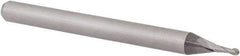 Accupro - 0.038" Diam, 0.114" LOC, 2 Flute Solid Carbide Ball End Mill - Uncoated, Single End, 1-1/2" OAL, 1/8" Shank Diam, Spiral Flute - Eagle Tool & Supply