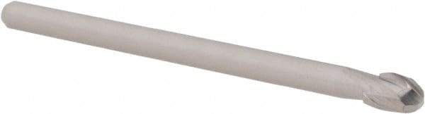 Accupro - 3/16" Diam, 9/32" LOC, 2 Flute Solid Carbide Ball End Mill - AlTiN Finish, Single End, 2-1/2" OAL, 1/8" Shank Diam, Spiral Flute - Eagle Tool & Supply