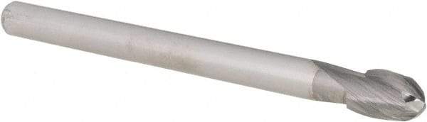 Accupro - 3/8" Diam, 9/16" LOC, 2 Flute Solid Carbide Ball End Mill - Uncoated, Single End, 4" OAL, 5/16" Shank Diam, Spiral Flute - Eagle Tool & Supply